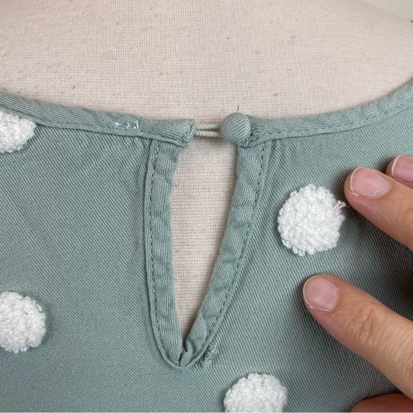Blu Pepper Green White Polka Dot Blouse Top Bohemian Boho Casual Women Small - Picture 7 of 8